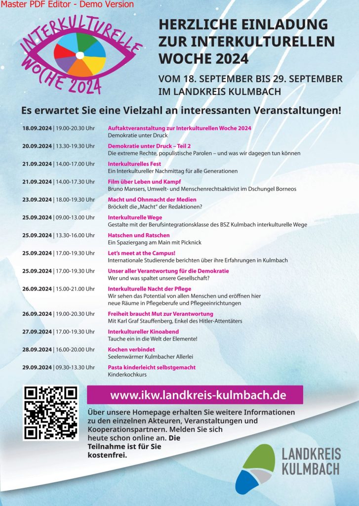 Plakat mit allen Veranstaltungen zur Interkulturellen Woche 2024 im Landkreis Kulmbach